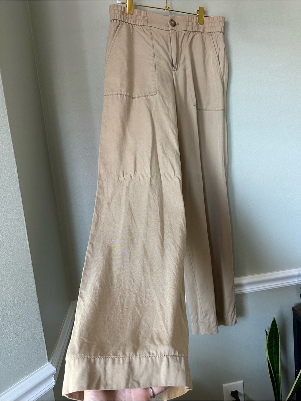 LOFT Size 0 Beige Wide Leg Utility Pants High Rise Elastic Waist
